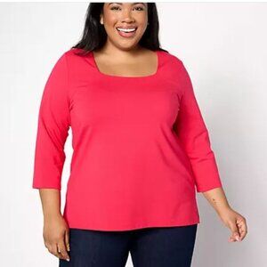 Isaac Mizrahi Live! Essentials Yarn Dye Stripe or Solid Top Magenta Small